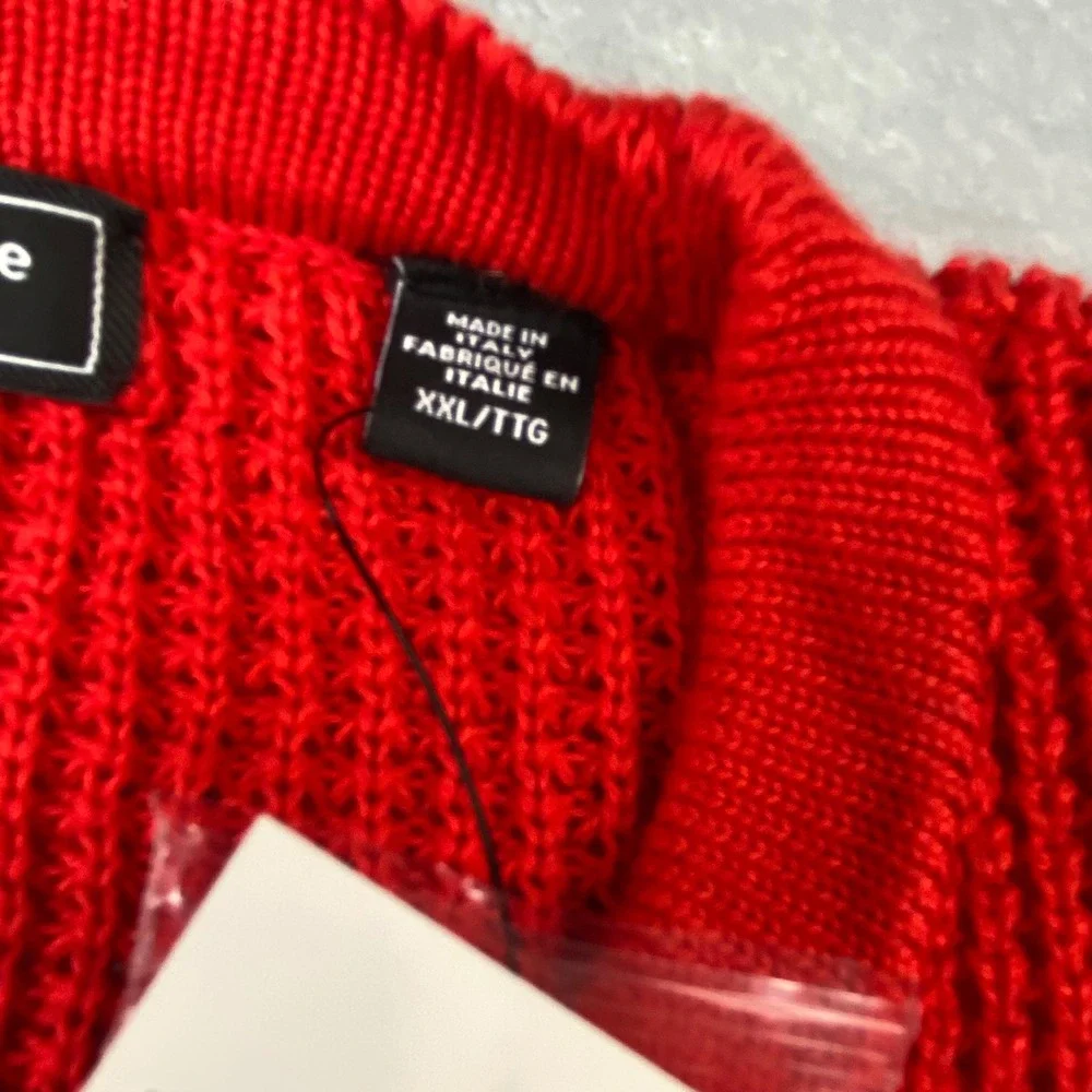 Saks Fifth Avenue Mens XXL Red Burgundy Ombre Waffle Knit Cotton Sweater Italy